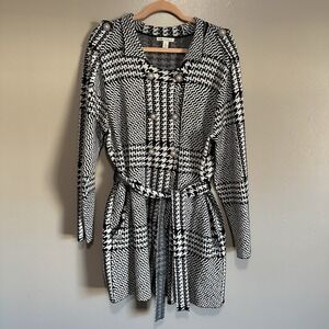 Cato Black White Houndstooth Double Breasted Tie Jacket Dress Pearl Buttons